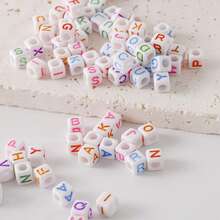 100pcs/300pcs/500pcs/700pcs Loose White Square Acrylic Letter Beads, 6x6mm, With Black Letters A-Z, For Jewelry Making And DIY Bracelets, Necklaces, Keychains