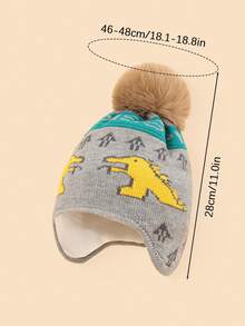 1 peça chapéu de bebê de malha com estampa de dinossauro e pompom, adorável e moderno, macio e confortável, quente para bebês de 1 a 2 anos no outono/inverno