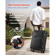 Softside Expandable Luggage With Spinner Wheels, 24 Inch / 71 Cm Softside Checked Large Luggage, Lightweight Checked Suitcase With Expandable Zippered Pocket And TSA Lock, Black - Black - View 5