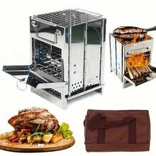 TAIMASI 1pc Compact Mini Firewood Stove - Stainless Steel Portable Fire Pit, Lightweight & Durable Design For Camping, BBQs, Backyard Gatherings - No Electricity Needed, Outdoor Heating & Cooking Essential, Bbq Accessory, Foldable Structure, Heatresistant Material-Perfect For Christmas, New Year's, Valentine's Day, And Father's Day Gifts - 銀色 - 查看 7