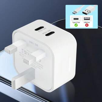 英国插头快速充电器，21.5W 双 USB C 充电器适用于三星 Galaxy S24 Ultra/S22 Plus/S21 FE/A05S、Z Fold 4 5、Z Filp、Note 20/10，适用于 iPhone16/15/14/13/12/11/ Plus/Pro Max 系列/iPad AirPod/Watch/OPPO/Vivo，适用于旅行、办公室、宿舍和家庭多端口适配器