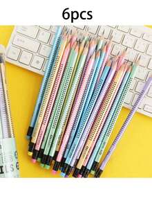 12/10/8/6/4/2/1支三角形HB铅笔带橡皮擦 - 鲜艳的混合颜色，中等笔尖，木质铅笔，适合书写练习，适合学生、学校用品、返校 - 隨機 - 查看 12