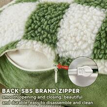 Pack Of 2 Decorative Throw Pillow Covers Checkerboard Luxury Soft Faux Fur Wool Set Cushion Couch Sofa Bedroom 16 X 16-Inch Black, Modern, - Sage Green - 查看 3