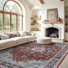 9x12 Area Rugs Living Room - Large Boho Stain-Resistant Rugs With Non-Slip Backing, Vintage Design Bedroom, Beige/Brown, Home Decor Floor - Red - View 12