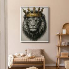 1pc Restickable Framed Lion Of Judah Art Print, Wood Frame, Biblical Inspired Regal Animal Wall Decor With Gold Crown & Scripture Accent, Spiritual Artwork For Living Room, Office, Or Prayer Room, Made In USA, Ready To Hang Art Prints - White - View 5