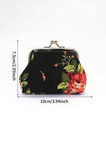 1/4-częściowy mały portfel w stylu vintage z różą z zamknięciem na kłódkę, poliestrowy, kwiatowy, płócienny, mała kosmetyczka, odpowiednia do codziennego użytku, na wieczór panieński i jako prezent na przyjęcie dla kobiet, portfel na pieniądze, mini portfel, portfel na monety Y2K