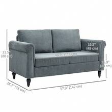HOMCOM Vintage Loveseat, Upholstered Love Seat Furniture, Corduroy-Feel Fabric 2 Seater Sofa Couch With Rolled Arms, Gourd-Shaped Rubber Wood Legs For Living Room, Grey - 灰色 - 查看 2