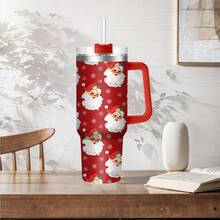 1pc40oz Stainless Steel Insulated Car Cup, Red Santa Claus Head Portrait, Super Festive Atmosphere, A Good Choice For Personal Use Or Giving As A Gift, Meets Daily Drinking Needs, Can Only Be Hand Washed, Holiday Gift.