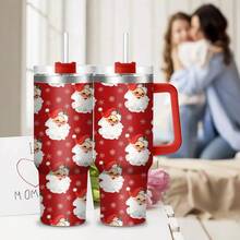 1pc40oz Stainless Steel Insulated Car Cup, Red Santa Claus Head Portrait, Super Festive Atmosphere, A Good Choice For Personal Use Or Giving As A Gift, Meets Daily Drinking Needs, Can Only Be Hand Washed, Holiday Gift.