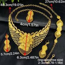 4pcs Women's Gold-Plated Hollow Flower Necklace, Earrings, Bracelet, Ring Jewelry Set, Suitable For European, Middle Eastern, Dubai, African Bride, Wedding, Party, Date, Prom, Mother's Day, Birthday, Halloween, Holiday Gift