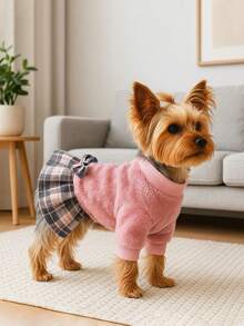 圣诞狗狗连帽衫连衣裙，冬季小型犬卫衣连衣裙（女童），幼犬服装（雌性），宠物服装，幼犬配件及用品（吉娃娃、约克夏梗、博美犬等） - 紅色 - 查看 5