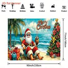 2D Père Noël assis sur la plage, fond de photomaton de Noël joyeux - Décoration polyvalente d'intérieur/extérieur pour fête et événement - Fabriqué en polyester, sans électricité requise, idéal pour la décoration de Noël