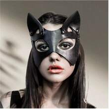 Fashionable Black Leather Clubbing Masquerade Costume Party Mask, Exaggerated Design For Halloween, Costume Party