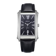BERNY Men's Genuine Leather Strap Business Dress Watch-Minimalist Easy-To-Read Dial,Columnar Hour Markers,Vintage Trapezoidal Case,Date Window,30M Water-Resistant Quartz Watch For Office & Formal Events - 黑色 - 查看 10