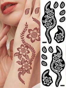 2 sheets Henna Stencil, Temporary Tattoo Stencil for Hand and Foot - Black - View 7