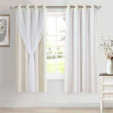 DWCN 2pcs Layered Curtains For Living Room Blackout And Sheer Curtains Grommet Top Window Curtains With Sheer Overlay For Bedroom - 象牙 - 查看 9