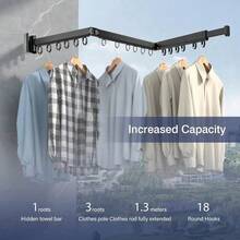 Tri Fold Clothing Rack With Extended Arm Expandable Clothes Drying Rack Collapsible Hanging Clothes Rack Wall Mount Hanger Dryer Rack Space Saver For Laundry Room Balcony Apartment - Black - View 6