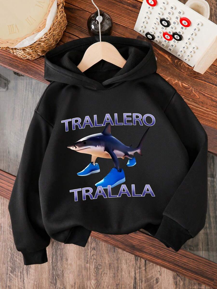 Young Boy Cartoon Pattern Warm Hoodie