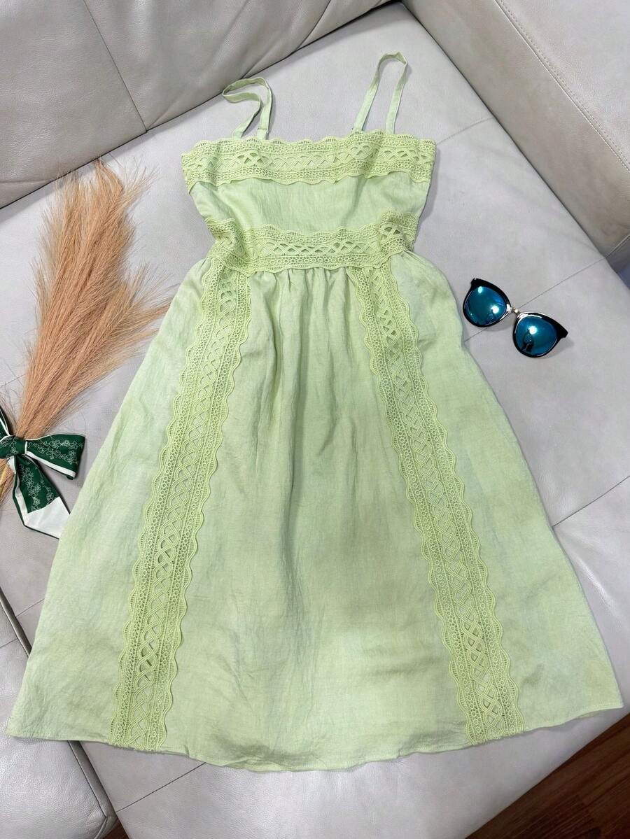 ANJO&M FASHION Short Dresses With Lace, Lined At The Back With Elastic, Size M G Gg Simple - 綠色 - 查看 1
