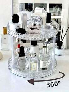 三层360°旋转收纳架，多功能桌面整理架，化妆品/浴室/厨房收纳架，展示架，珠宝盒，收纳袋，化妆刷架，化妆刷收纳架，香水收纳盒，化妆包，女士礼物，圣诞礼物，女士送礼佳品 - 香檳色 - 查看 1