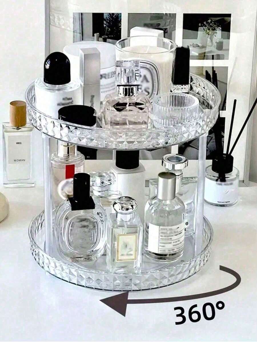 三层360°旋转收纳架，多功能桌面整理架，化妆品/浴室/厨房收纳架，展示架，珠宝盒，收纳袋，化妆刷架，化妆刷收纳架，香水收纳盒，化妆包，女士礼物，圣诞礼物，女士送礼佳品 - 香檳色 - 查看 1