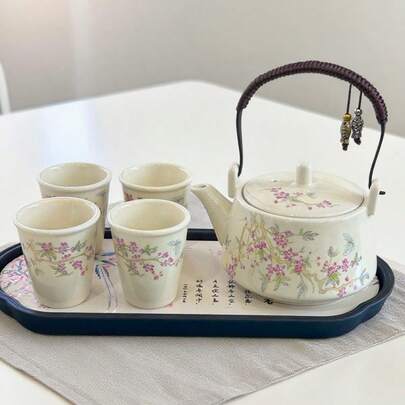 1套功夫茶具，家居客厅茶壶，茶杯，陶瓷茶具，1壶4杯