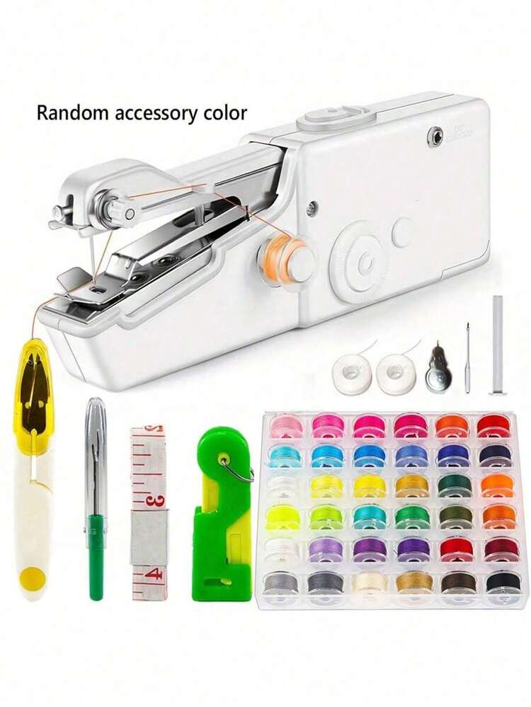 1 Set Portable Handheld Sewing Machine Kit With 36 Bobbins, Electric And Manual Sewing For DIY, Clothing And Travel, Includes Random Color Accessories, Handheld Sewing Stapler Small Easy Sewing Machine Beginner Travel Mini Tailor Sewing Embroidery Tool Equipment Heavy Duty, Multiple Colors To Choose From - Multicolor - View 3