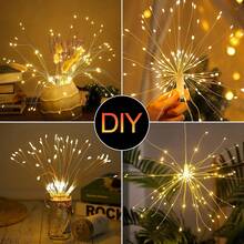 AMILL 4pcs Solar Starburst Sphere Lights, 400LEDs Hanging Fairy Firework Lights, 8 Modes Copper Wire Sparkly Lights For Patio Party Tent, Solar-Powered With 500mAh Lithium Battery, No Remote, Warm White - 暖白光 - 查看 9