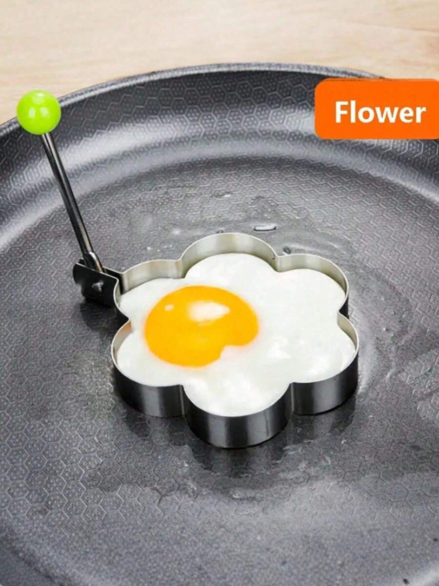 A Set Of 4 Egg Pancake Rings, 4 Egg Shaped, Circular, And Heart-Shaped Different Shapes Of Frying Molds, Maijie Stainless Steel Frying Pan, Cooking Tools, Kitchen Accessories, Small Tools, Rings - Silver - View 1
