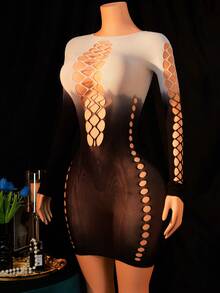 1 件女式性感内衣网眼睡裙娃娃装渐变透视网眼迷你连衣裙睡衣镂空连体衣狂欢装 - 彩色 - 查看 3