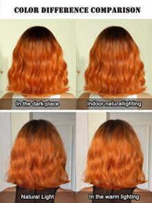 NICKY WALL 12Inch Short Wave Orange Wigs For Women,Elegant Wavy Curly Bob Wigs With Full Bangs,High Density Fluffy Synthetic Heat Resistant Fiber Hair Wig For Daily Party Wear, Halloween Cosplay Wigs - Cam bẩn - Xem 6