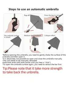 Duży, wiatroodporny automatyczny parasol – średnica 125 cm, wodoodporna i wiatroodporna konstrukcja, odblaskowy pasek bezpieczeństwa, przenośny parasol podróżny z 10 żebrami