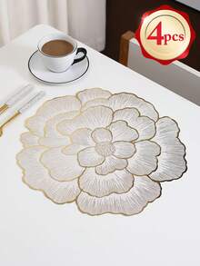 1-120pcs Gold Flower Design PVC Placemats, Washable, Easy To Clean, Wipe-Clean, Non-Slip, Holiday Wedding Party Dining Table Decor - Gold - View 10