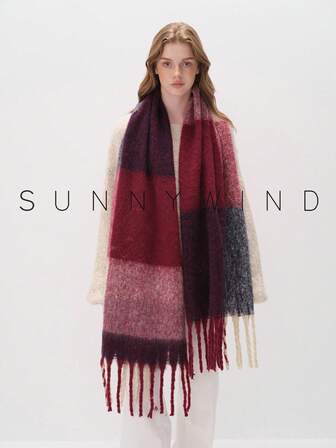 1pc Strip Pattern Women Scarf,Elegant Plaid Scarf, Autumn/Winter Wear Scarf Shawl For Dress