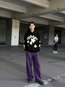 Men's Y2k Star Print Sp5der Hoodie Hip Hop Casual  Hoodie - Black - View 5