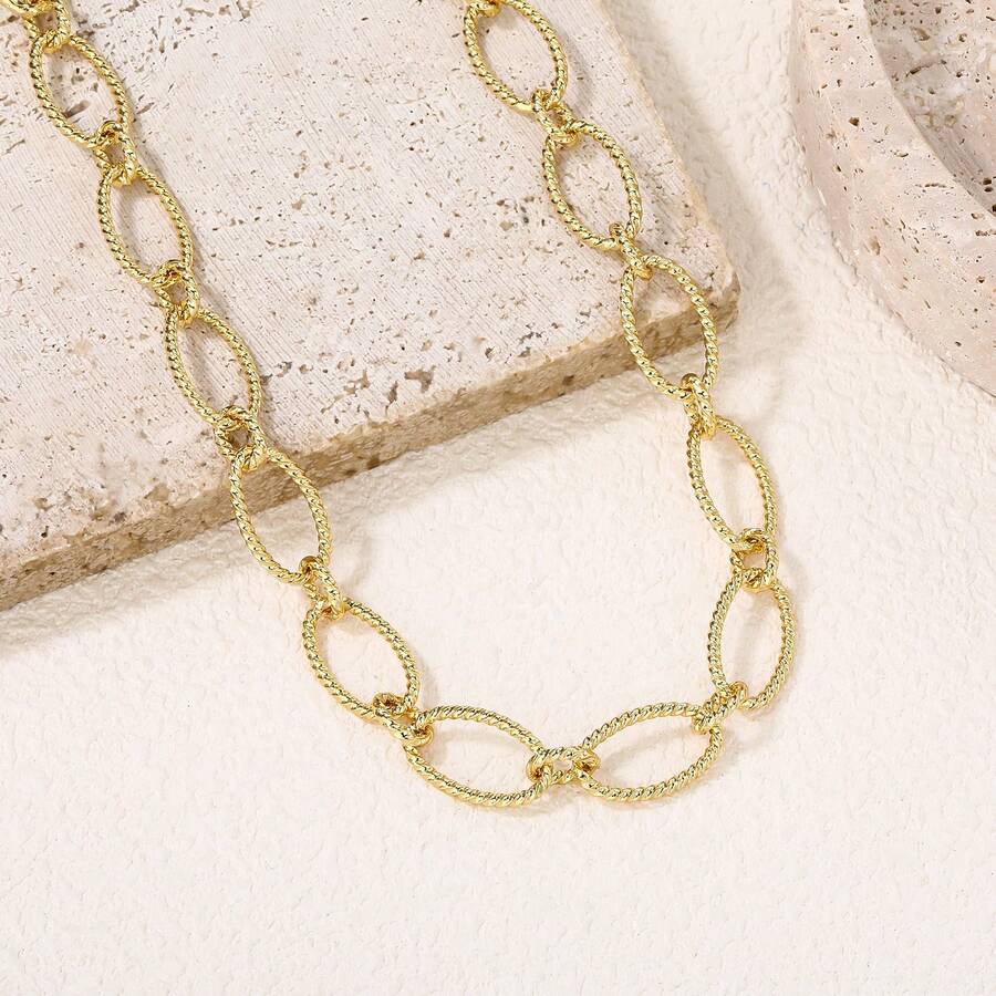 1pc 18K Gold Plated Copper Textured Bohemian Style Luxury Elegant Chain Necklace, Suitable For Women's Daily Wear, Holiday & Birthday Gift - Yellow Gold - View 1