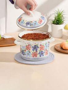 1 pièce Pot à couvercle double avec revêtement émaillé - Bocal à graisse résistant à la chaleur, récipient de stockage alimentaire portable, grand et durable pour le stockage du saindoux, du beurre, de la graisse, pour le stockage alimentaire extérieur, convient à la décoration de cuisine de style ferme - Idéal pour les condiments, les épices, les sauces - Outil de cuisine et de cuisson essentiel