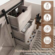 24/36/47 Inch Bathroom Vanity With Sink & Faucet & Mirror, Farmhouse Bathroom Vanity Cabinet Set With Sliding Barn Door & Drawers, Small Single Bath Storage Vanity Sink - 灰色 - 查看 5