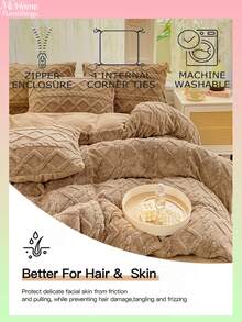 3pcs Taupe Velvet & Taupe Plush Bedding Set, Includes 1 Duvet Cover & 2 Pillowcases, Soft & Comfortable Home Textile, Available In Multiple Colors, Suitable For Dorm, Simple & Fashionable Bedroom Decor, Machine Washable, Fluffy & Soft Duvet Cover Set - Coffee Brown - View 2