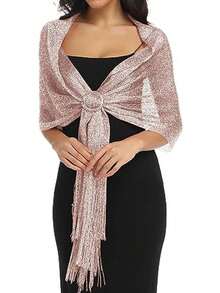 Party 1pc Shiny Silver Thread Wrap With Buckle Clasp Perfect For Bridal Dancing, Night Dresses, Graduation Parties Shawl - Dusty Pink - View 8