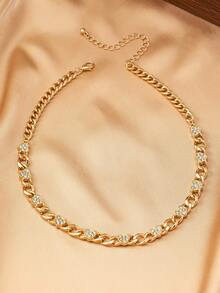 Set de collar y pulsera con cadena de metal con diamante en forma de corazón, elegante y de moda, adecuado para uso diario de mujeres y como regalo - Amarillo Oro - Ver 5