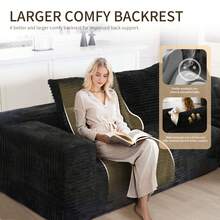 NIZULA FOAM 106"U Shape Sofa,  (Black)  Modern Modular Couch For Living Room Bedroom,No Assembly Required, Ready To Use, Comfy Plush Corduroy Fabric ,Sofa De Sala,Couch,Sofa Cama,Muebles Para Sala,Couch For Living Room, Living Room Furniture, Muebles, Bedroom Furniture Set, Recliner Chair For Adult, Living Room Set Furniture, (The Single Chair Is Available Separately Or To Pair With The Sofa) - Black Small U-Shaped Right-Facing Chaise - 查看 2