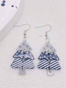 Un par de pendientes acrílicos en forma de árbol de Navidad, decoración creativa navideña. Accesorios festivos europeos y americanos. Uso diario tanto para hombres como para mujeres.