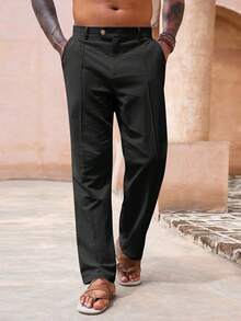 Mens Casual Pants Elastic Waist Cotton Linen Pants Pleated Loose Fit Lightweight Beach Yoga Trousers-20256688 - 黑色 - 查看 2
