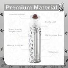 Official Tokidoki Unicorno Water Bottle, Cartoon Vacuum Reusable Insulated Stainless Steel 16.9oz Cup Thermoses With Locking Cover Leak-Proof - Đen và trắng - Xem 3