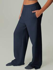 GOSOUER Women'S Summer High Waist Drawstring Waist Pockets Loose Straight Wide Leg Jogging Pant For Yoga Running Sports Fitness Gym Tights