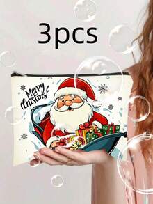 1/3/12pcs Vintage Santa Claus & Pine Cone Snowflake Print Cosmetic Bags - Lightweight Zipper Makeup Pouch, Polyester Travel Toiletry Organizer With Double-Sided Vivid Print, Suitable For Holidays, Parties, Travel, Ideal Gift For Women, Compact & Elegant Pattern Design Handheld Makeup Bag,Makeup Pouch,Cosmetic Bag,Travel Essential,Large Capacity,Large Makeup Bag,Christmas Gifts,Pouch,Travel,Gifts For Women,Women's Necessaire,Travel Essential,Pouch,Clutch / Small Handbag,Necessaire,Makeup Organizer,Makeup Organize,Pouch,Brush Holder,Mini Pouch,Large Capacity Pouch