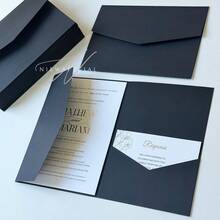 25pcs Tri-Fold Pocket Wedding Invitation Cards With Envelopes, Simple Invitation Cards For Engagement, Quinceanera, Christening, DIY Invitations, 5*7 Inch Invitations, Pocket Invitations, Customized Invitations, Christmas Cards - Black - View 6