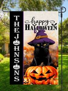 SRH 1pc Customizable Garden Flag With Halloween Theme Background, Personalized Text, Multiple Fonts And Color Options, Or Upload Custom Image (Halloween, Christmas Party Scene, Atmosphere Photo Etc.), Customize Your Own Style Garden Flag For Home, Garden, Outdoor Decor, Bedroom Decor, Halloween Decoration