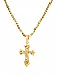 1pc Stainless Steel Catholic Cross & Angel Religious Faith Necklace, Suitable For Halloween, Christmas, Party, Gift For Mom, Friends